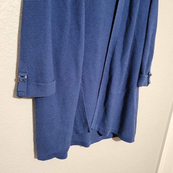 ❄️ Chico's blue long line knit open cardigan sweater size 3 / XL cotton blend - Picture 3 of 7